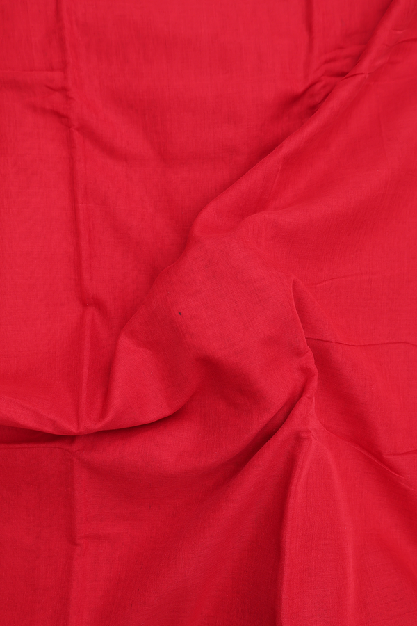 Dharwad Cotton Saree In Scarlet Red With Peacock Border