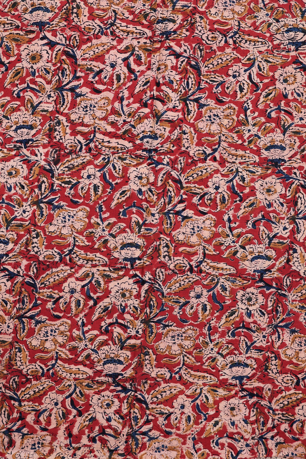 Dharwad Cotton Saree In Scarlet Red With Peacock Border