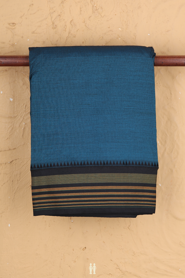 Dharwad Cotton Saree In Teal Blue With Contrast Border