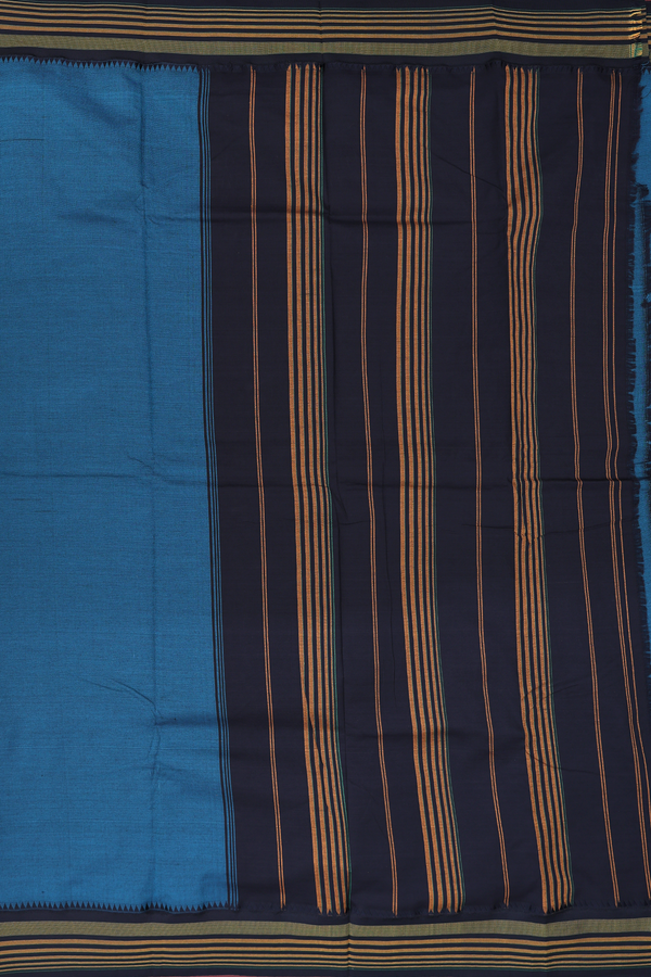 Dharwad Cotton Saree In Teal Blue With Contrast Border