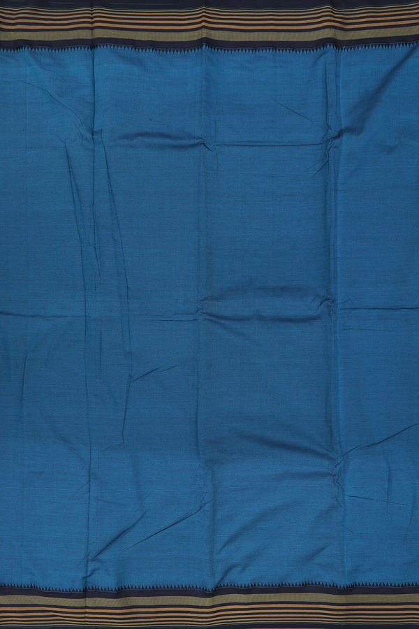 Dharwad Cotton Saree In Teal Blue With Contrast Border
