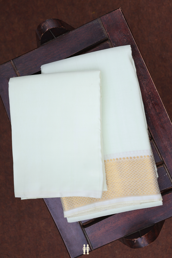 Diamond Border Pale Green Silk Dhoti With Shirt Material