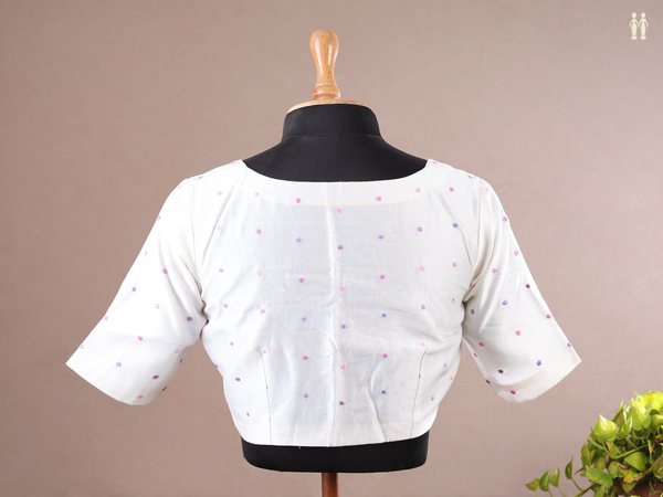 Embroidered Buttis White Linen Readymade Blouse
