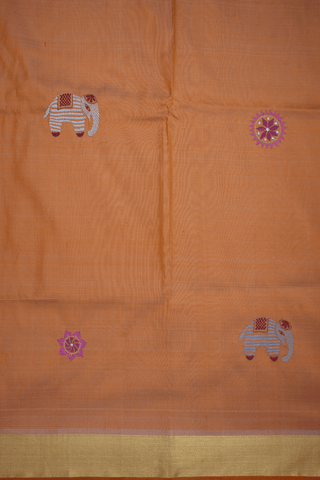 Hand Embroidered Pastel Orange Kanchipuram Silk Saree