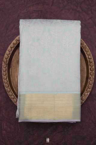 Floral Threadwork Design Pastel Green Kanchipuram Silk Saree