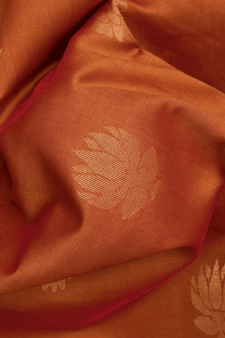 Floral Zari Buttas Ginger Orange Traditional Silk Cotton Saree