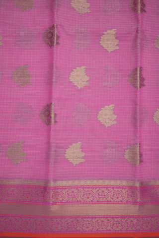 Floral Zari Motifs Pastel Pink Kota Cotton Saree