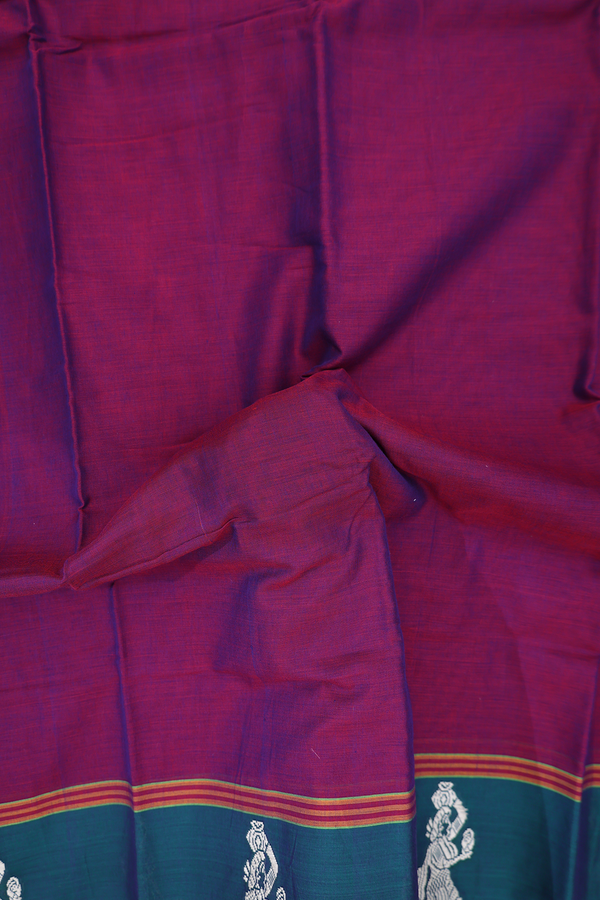 Gadwal Cotton Saree In Berry Purple With Contrast Border