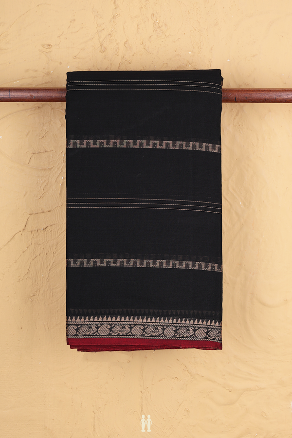 Gadwal Cotton Saree In Black With Stripes Design