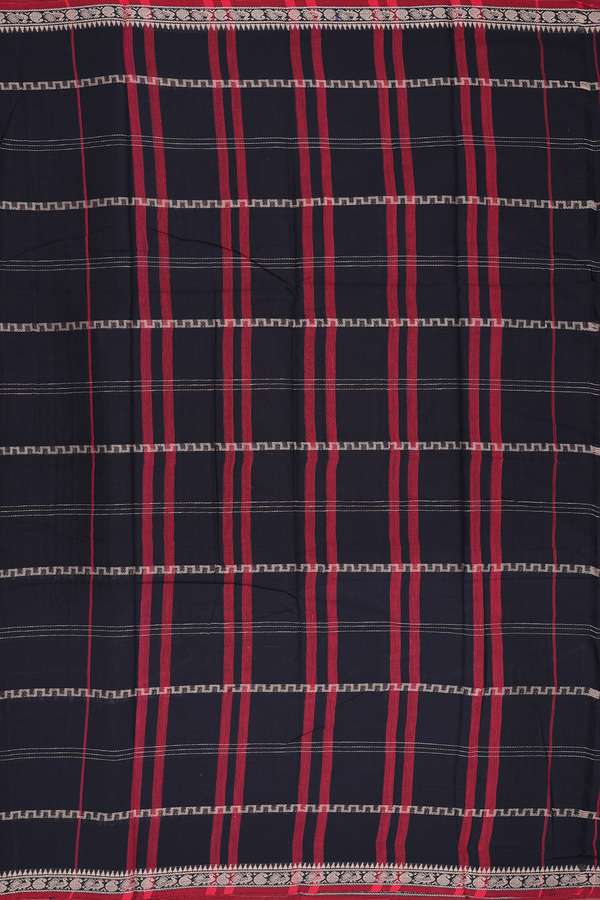 Gadwal Cotton Saree In Black With Stripes Design