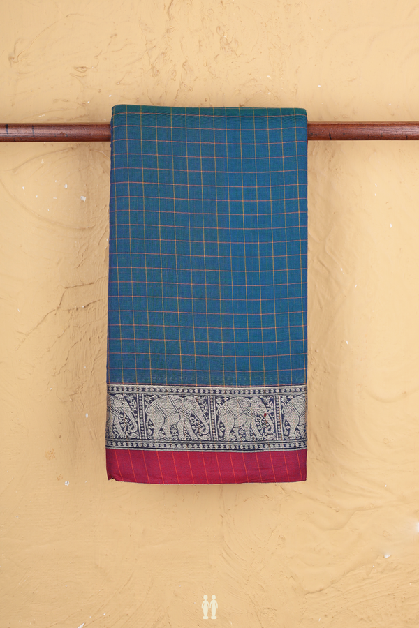 Gadwal Cotton Saree In Blue With Checks Design