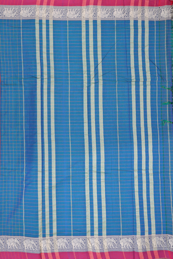 Gadwal Cotton Saree In Blue With Checks Design