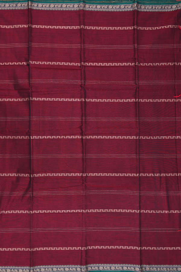 Gadwal Cotton Saree In Burgundy Red With Stripes Design