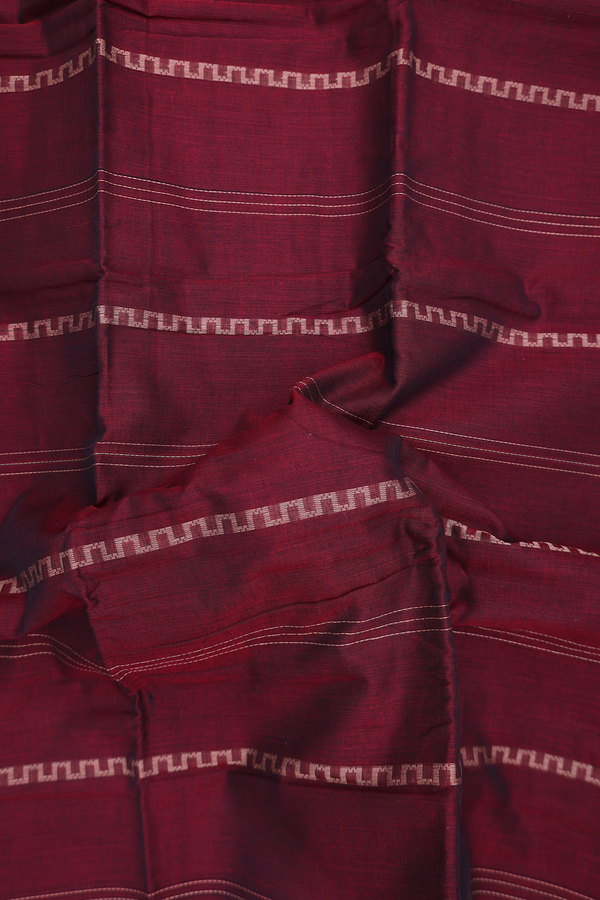 Gadwal Cotton Saree In Burgundy Red With Stripes Design
