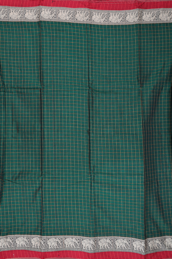 Gadwal Cotton Saree In Dark Green With Checks Design