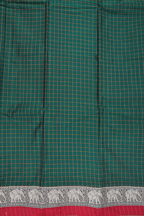 Gadwal Cotton Saree In Dark Green With Checks Design