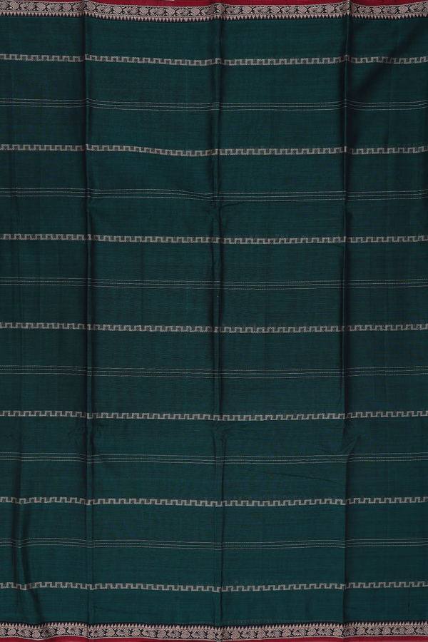 Gadwal Cotton Saree In Forest Green With Stripes Design