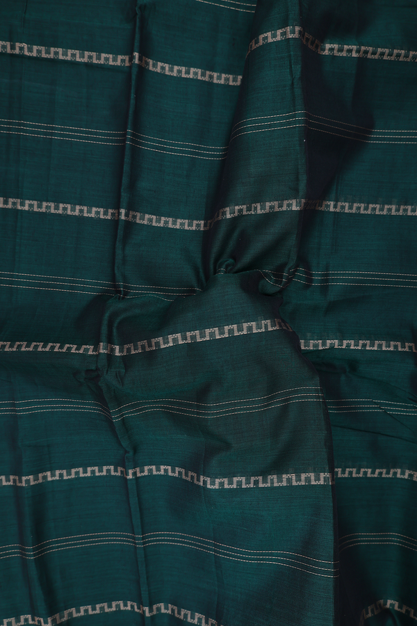 Gadwal Cotton Saree In Forest Green With Stripes Design