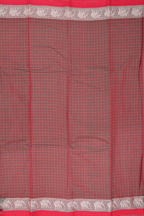 Gadwal Cotton Saree In Manthulir With Checks Design