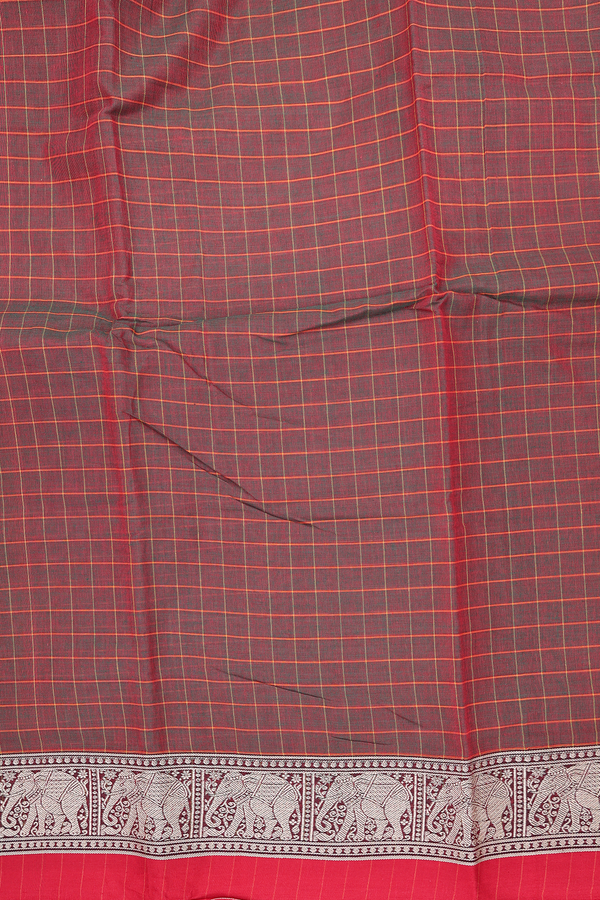 Gadwal Cotton Saree In Manthulir With Checks Design