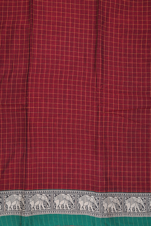 Gadwal Cotton Saree In Maroon With Checks Design