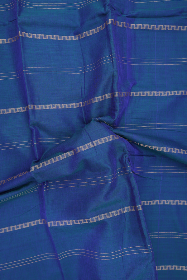 Gadwal Cotton Saree In Prussian Blue With Stripes Design