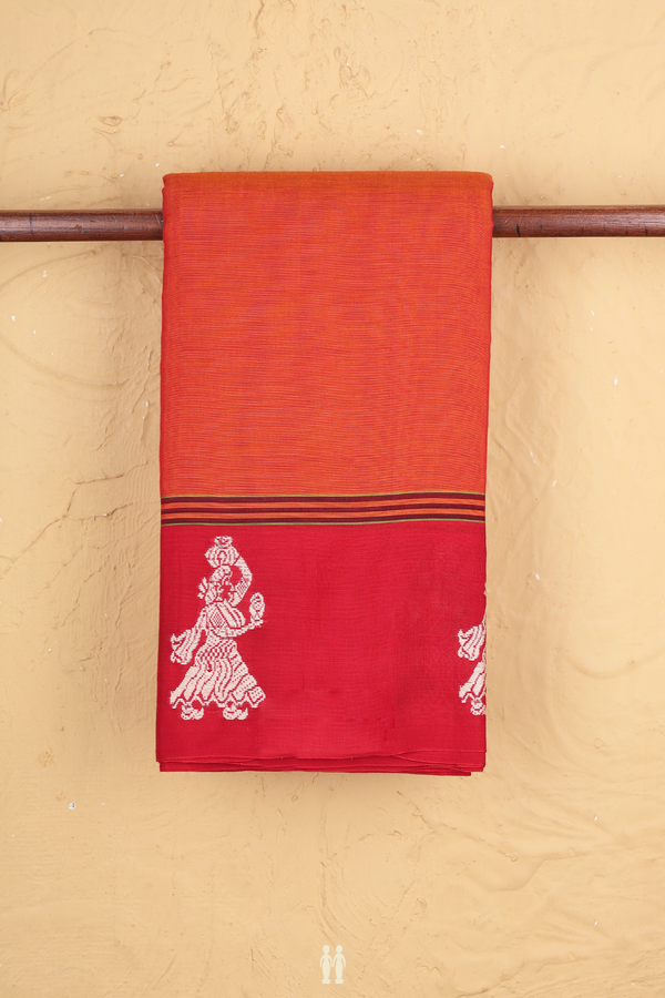 Gadwal Cotton Saree In Spiced Orange With Contrast Border