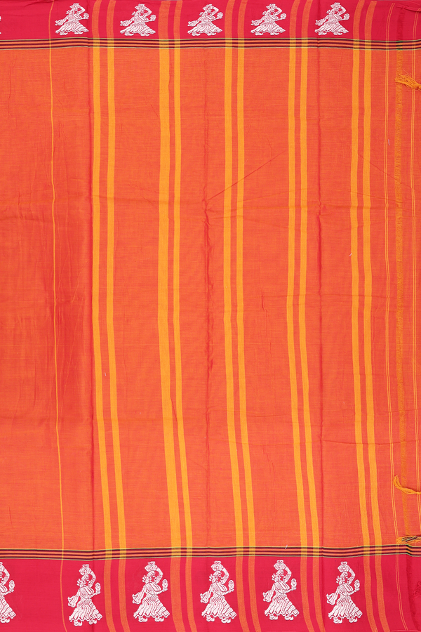 Gadwal Cotton Saree In Spiced Orange With Contrast Border
