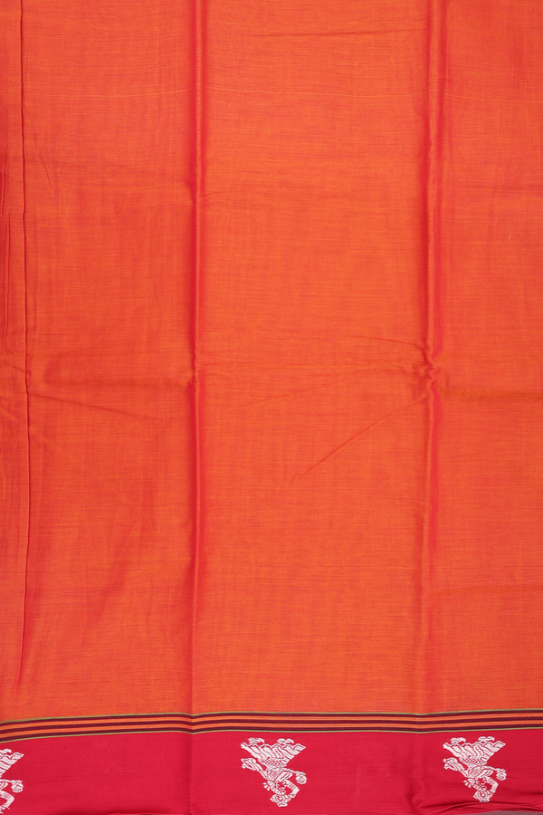 Gadwal Cotton Saree In Spiced Orange With Contrast Border