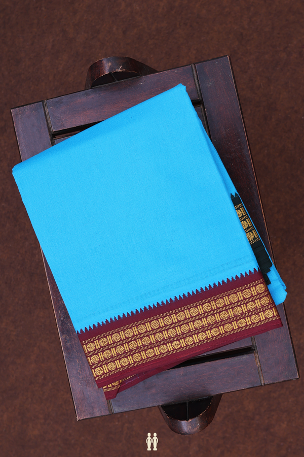 Ganga Jamuna Border Deep Sky Blue Dhoti With Angavastram Set