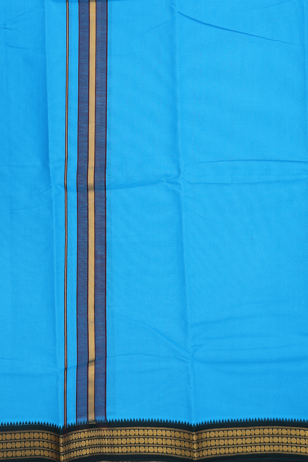 Ganga Jamuna Border Deep Sky Blue Dhoti With Angavastram Set