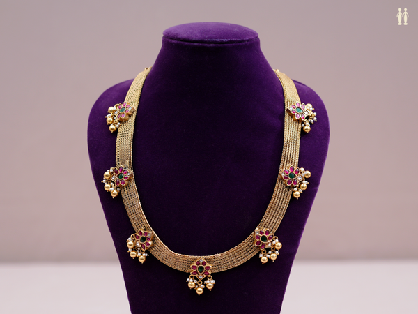 Green And Pink Kemp Stone Gold Plated Pure Silver Necklace