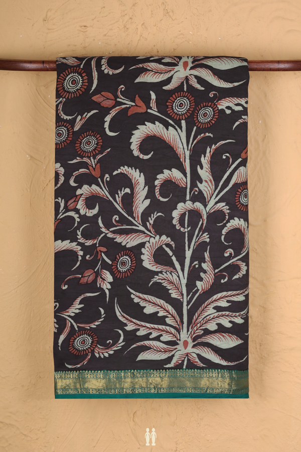 Kanchipuram Silk Saree Dark Oak Brown With Hand Painted Design