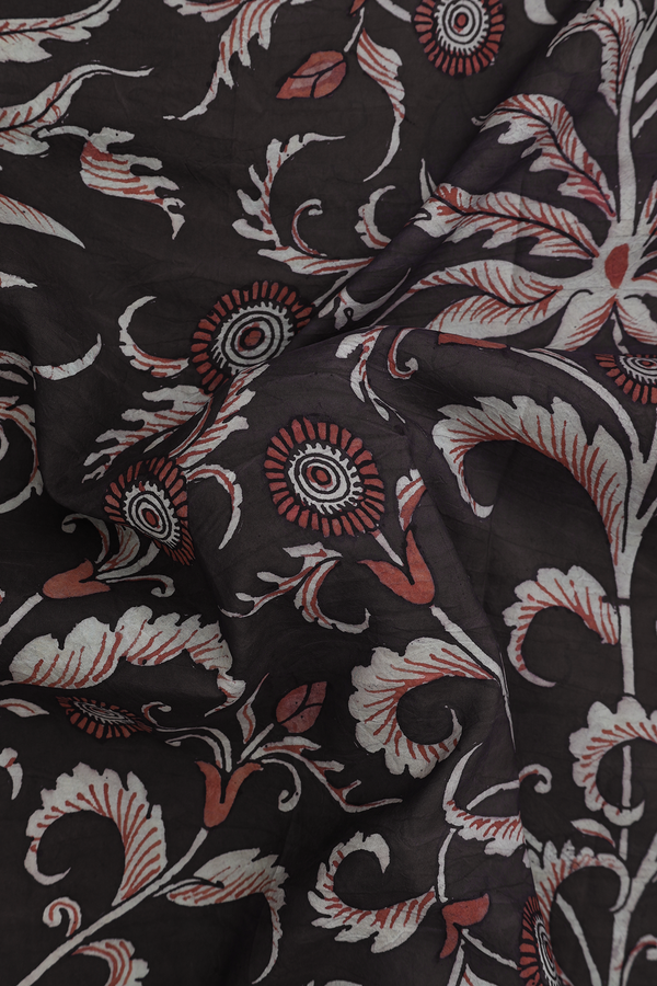 Kanchipuram Silk Saree Dark Oak Brown With Hand Painted Design