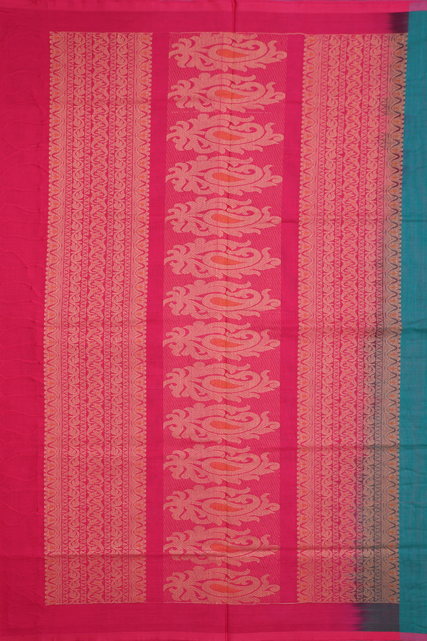 Handloom Cotton Saree In Green With Threadwork Buttas