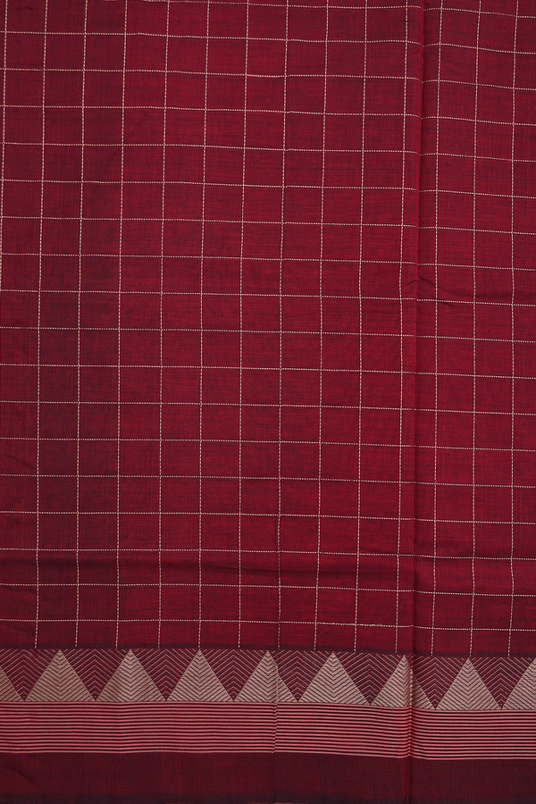 Handloom Cotton Saree In Red With Checks Design