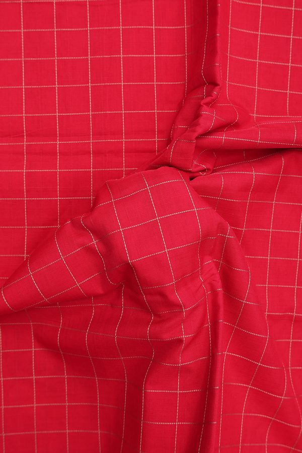 Handloom Cotton Saree In Red With Checks Design