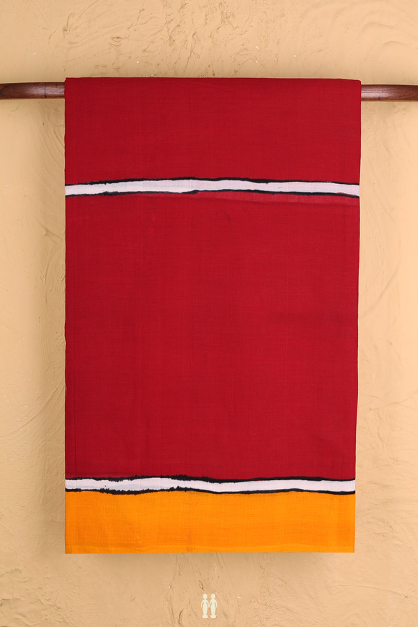 Handloom Cotton Saree In Red With Hand Painted Design