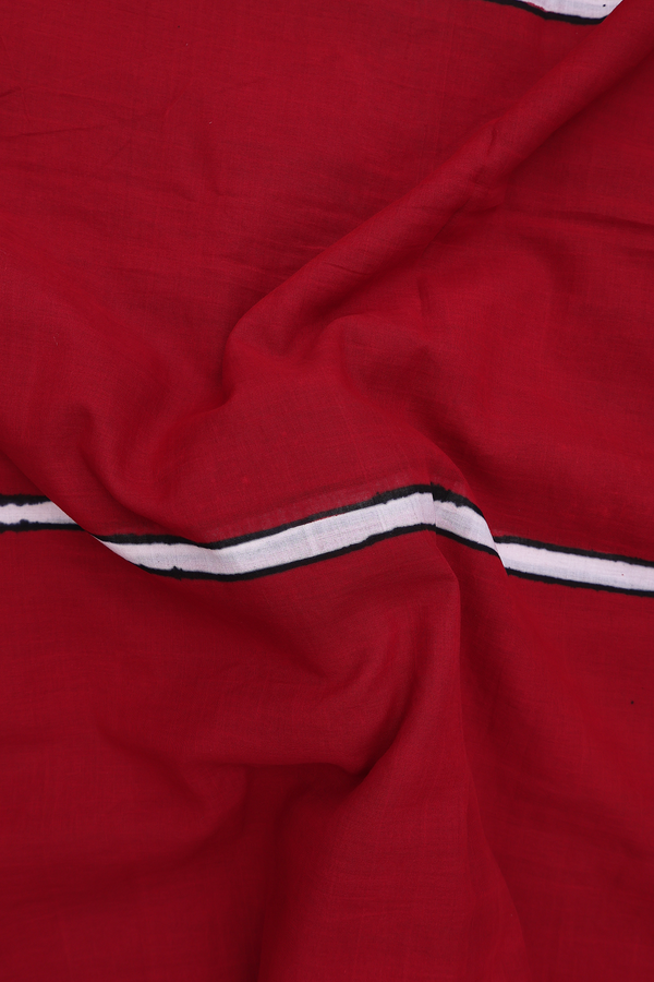 Handloom Cotton Saree In Red With Hand Painted Design