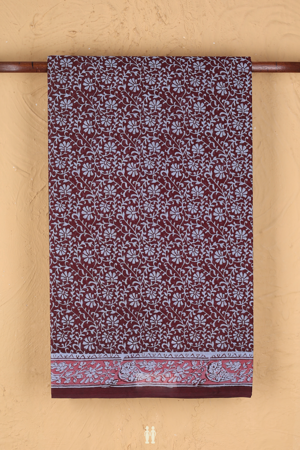 Hyderabad Cotton Saree In Brown With Printed Design