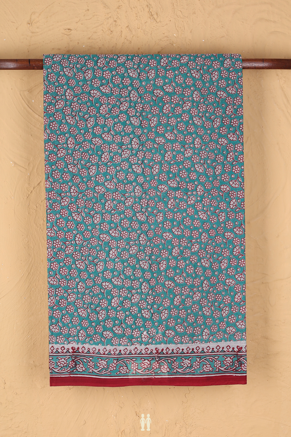 Hyderabad Cotton Saree In Dusty Green With Floral Design