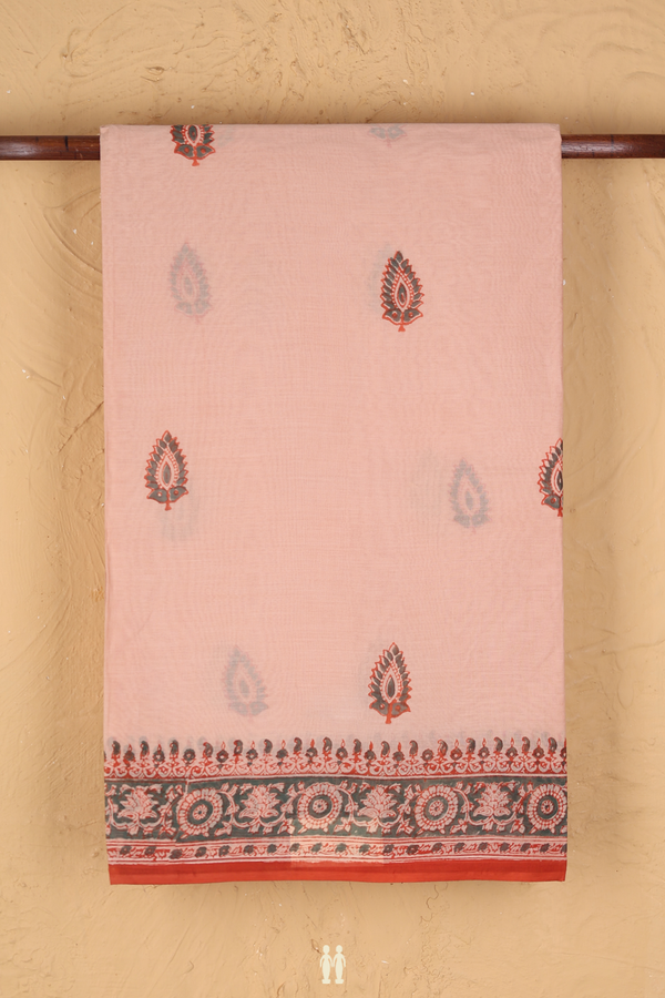 Hyderabad Cotton Saree In Orange With Printed Buttas