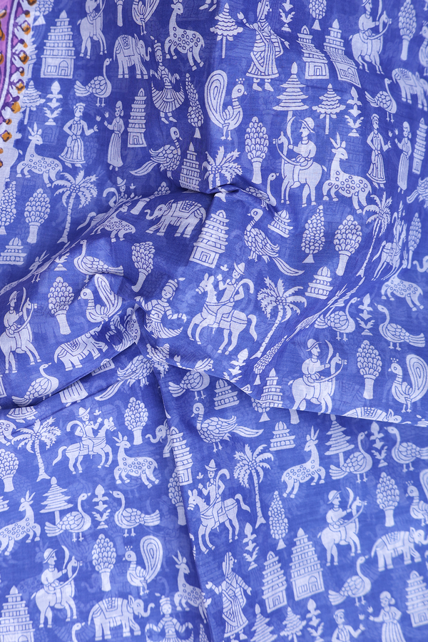 Hyderabad Cotton Saree In Royal Blue With Printed Design
