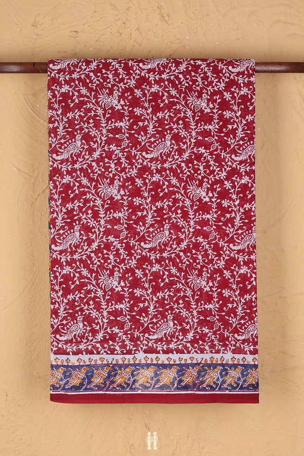 Hyderabad Cotton Saree In Ruby Red With Printed Design