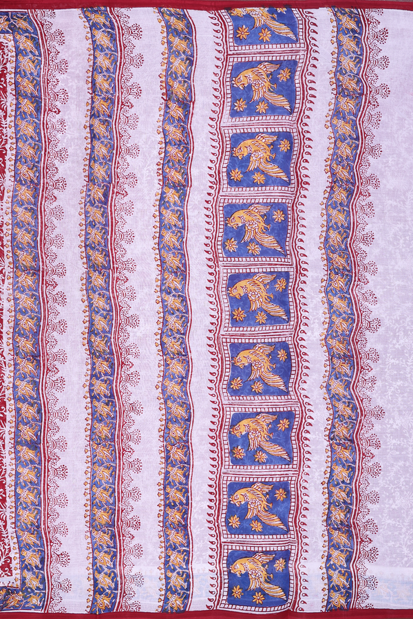 Hyderabad Cotton Saree In Ruby Red With Printed Design