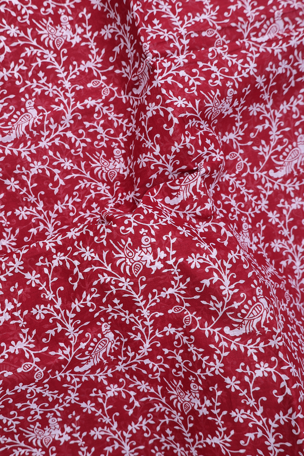 Hyderabad Cotton Saree In Ruby Red With Printed Design
