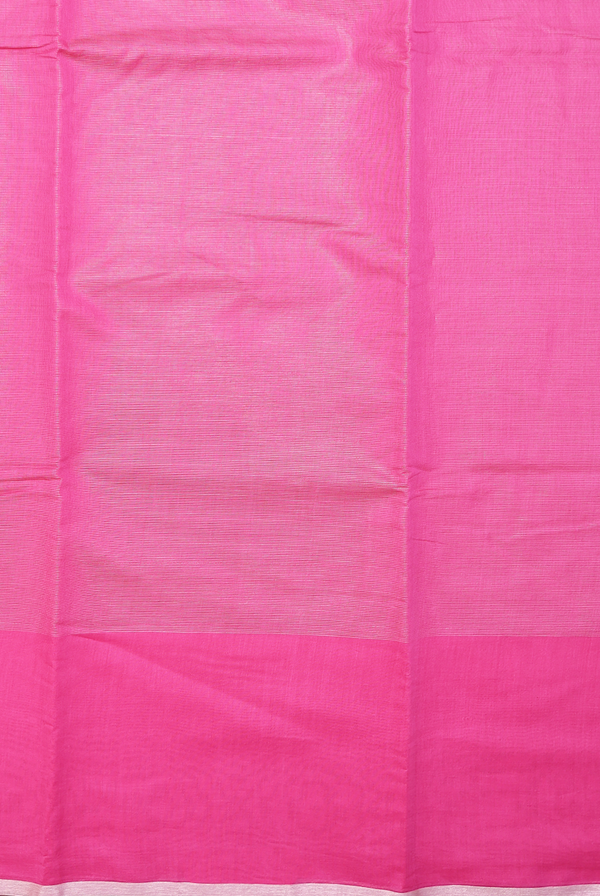Chanderi Cotton Saree In Rani Pink With Stripes Design