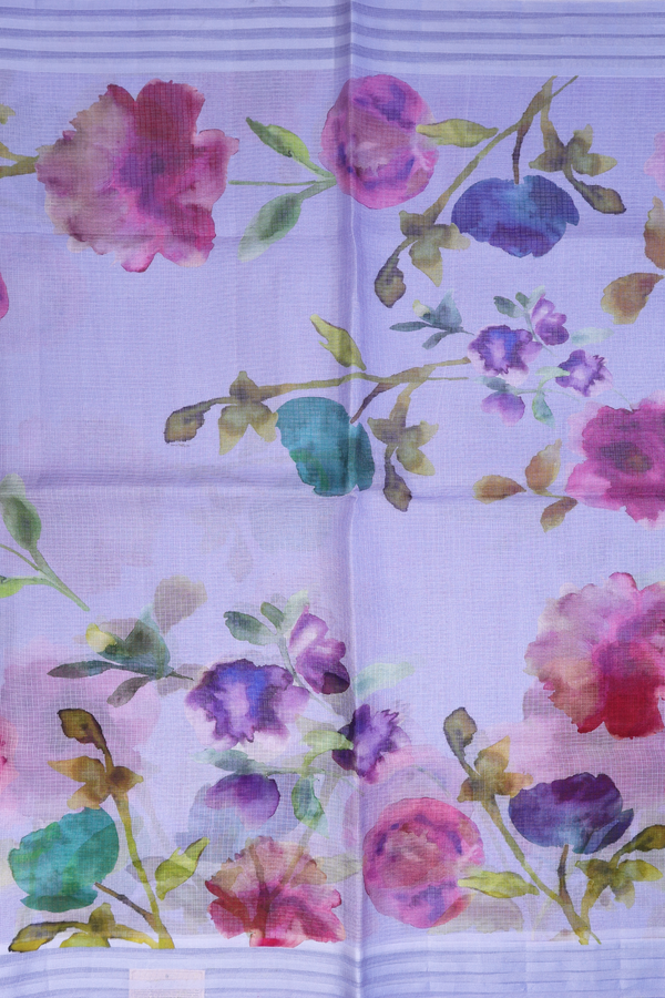 Kota Silk Saree In Pastel Lavender With Floral Printed Design