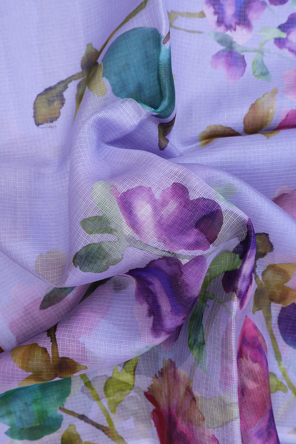 Kota Silk Saree In Pastel Lavender With Floral Printed Design