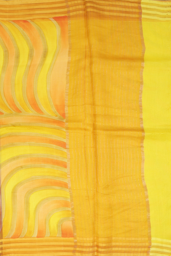 Kota Silk Saree In Yellow And Orange With Printed Design